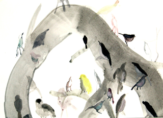 bird study VV, 2013, 42 cm x 30 cm, ink, acrylic paint on paper